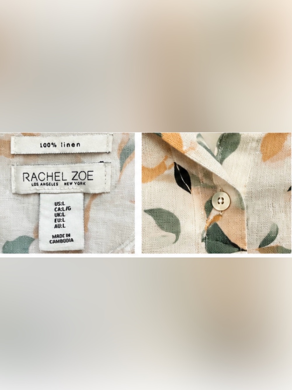 Rachel Zoe 100% Linen Floral Shirt Dress Size Large Button Front Pockets - Picture 5 of 5